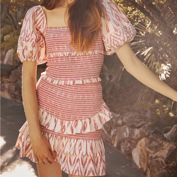 SAYLOR Keka Set- Pink and White Puff Sleeve Dress - Picture 1 of 1